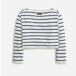 J. Crew Cropped Long Sleeve Shirt in Navy and White Stripes